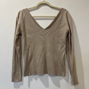 Pedro del Hierro large ribbed knit gold metallic v front v back stretch shirt